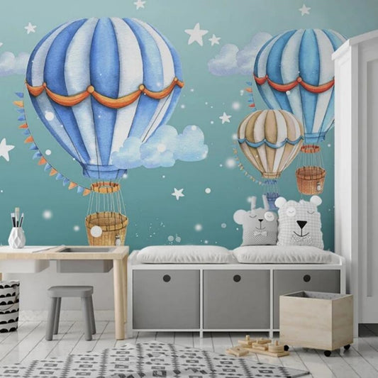 Children Room Hot Air Balloon Stars Cartoon Mural Wallpaper