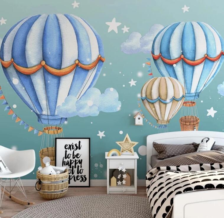 Children Room Hot Air Balloon Stars Cartoon Mural Wallpaper