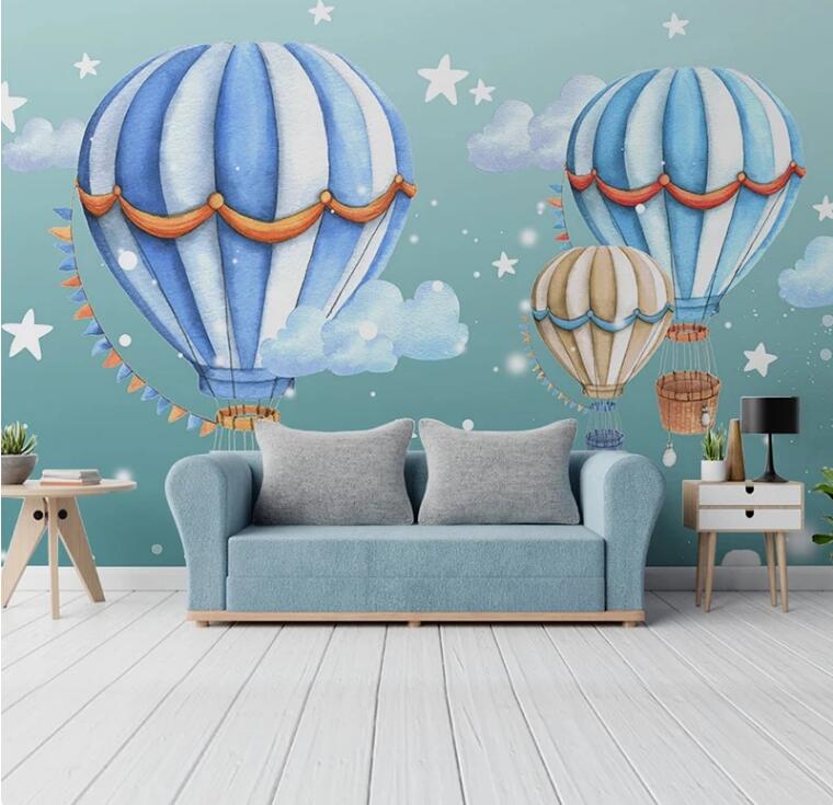 Children Room Hot Air Balloon Stars Cartoon Mural Wallpaper