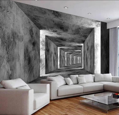Cement Wall 3D Stereoscopic Corridor Extended Space Wallpaper Mural