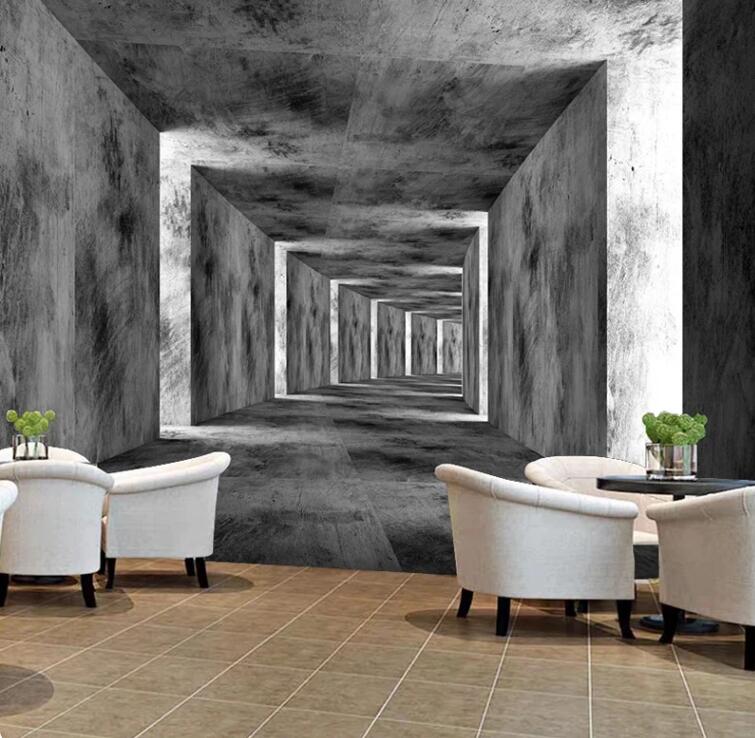 Cement Wall 3D Stereoscopic Corridor Extended Space Wallpaper Mural