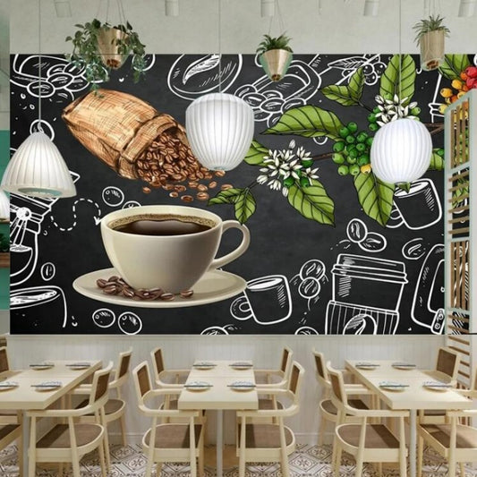 Coffee Beans Fruits Blackboard Poster for Restaurant Cafe Drink Bar Wallpaper Mural