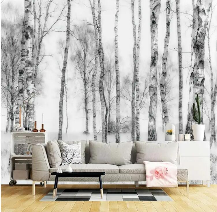 White Birch Tree Forest Wall Mural Wallpaper Home Decor