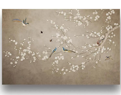 Chinoiserie Cherry Flowers and Birds Wallpaper Wall Mural Home Decor