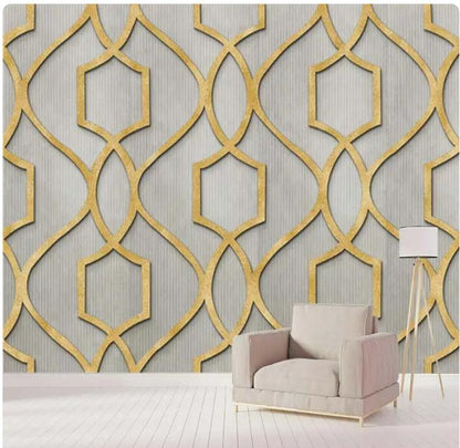 Gold Thread Grey Cement Geometric Wall Mural Wallpaper Modern Wall Decor