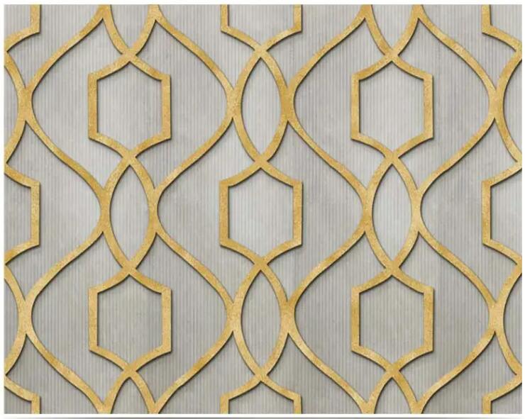 Gold Thread Grey Cement Geometric Wall Mural Wallpaper Modern Wall Decor