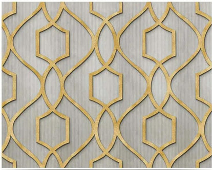 Gold Thread Grey Cement Geometric Wall Mural Wallpaper Modern Wall Decor