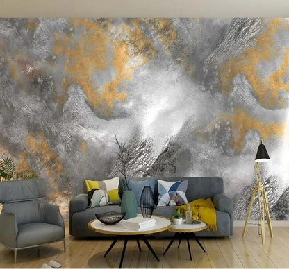 Gold Plated Gray Colored Marble Wall Mural Wallpaper Home Decor