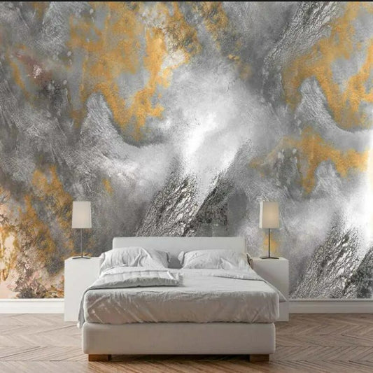 Gold Plated Gray Colored Marble Wall Mural Wallpaper Home Decor