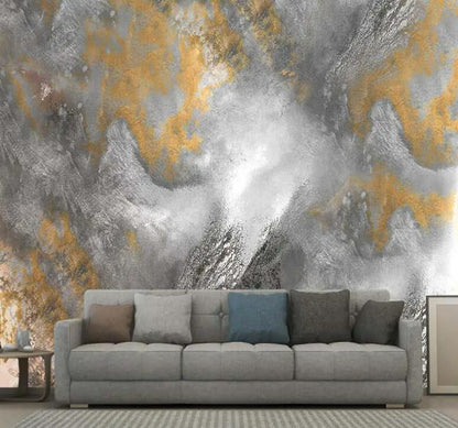 Gold Plated Gray Colored Marble Wall Mural Wallpaper Home Decor