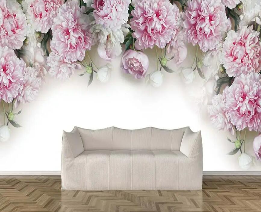 Peony Pink Flowers Wall Mural Wallpaper Home Decor