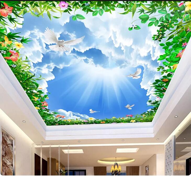 Blue Sky White Clouds Vine Ceiling Wallpaper Wall Mural Home Decor