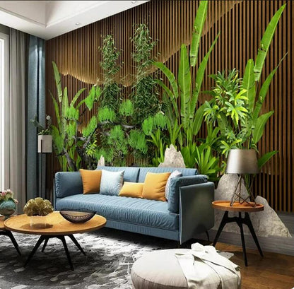 Chinese Rockery Stone Bamboo and Plants Wallpaper Wall Mural