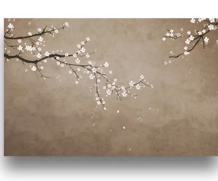 Chinoiserie Cherry Blossom Flowers Floral Wallpaper Wall Mural Home Decor
