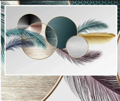 Nordic Colorful Feather Abstract Round Pattern Wall Mural Wallpaper Home Decor