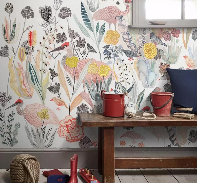 Nordic Tropical Plant Birds Wallpaper Wall Mural Home Decor