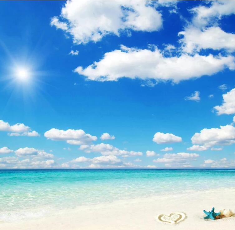 Blue Sky And White Clouds Seaside Sandy Beach Landscape Wall Mural Wallpaper Home Decor