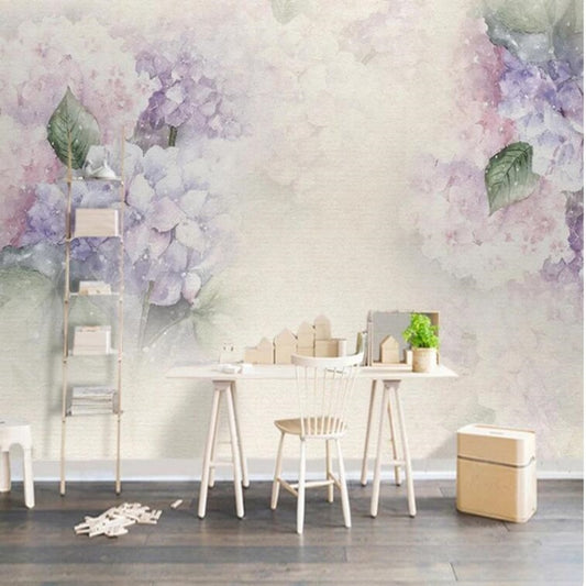 Purple Flowers Leaves Wall Mural Wallpaper Home Decor