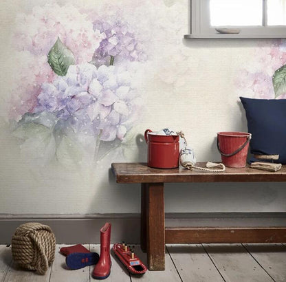 Purple Flowers Leaves Wall Mural Wallpaper Home Decor