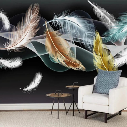 Abstract Smoke White Golden Feather Wall Mural Wallpaper Home Decor