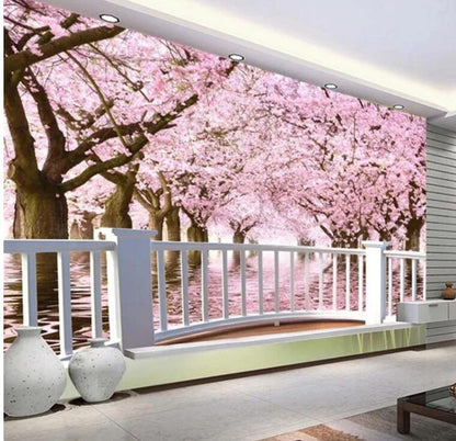 Cherry Blossom Tree Balcony Wallpaper Wall Mural Home Decor