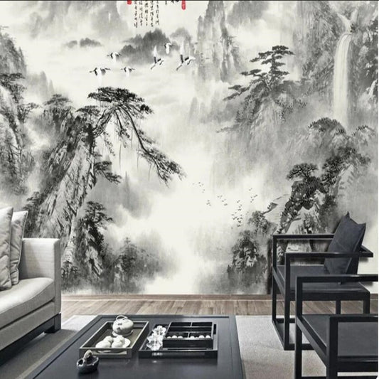 Chinese Style Artistic Ink Mountains and Water Wallpaper Wall Mural Home Decor
