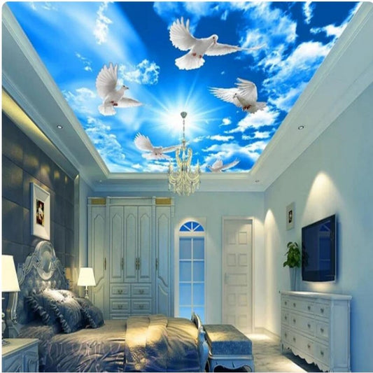 Blue Sky White Clouds Sunshine Ceiling Wallpaper Wall Mural Home Decor