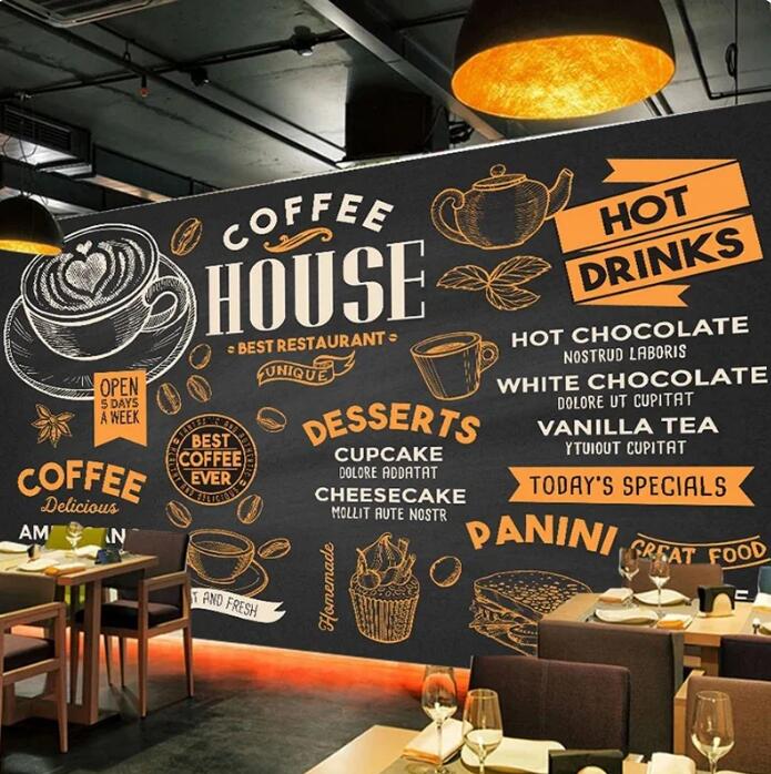 Retro Nostalgia Blackboard Coffee Shop Restaurant Wallpaper Wall Mural Home Decor