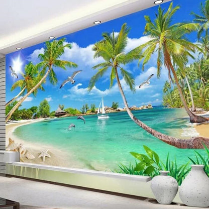 Modern Simple Coconut Tree Sea Landscape Wallpaper Wall Mural Home Decor