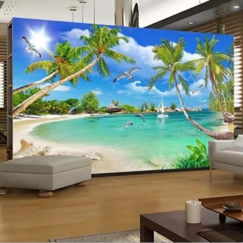 Modern Simple Coconut Tree Sea Landscape Wallpaper Wall Mural Home Decor