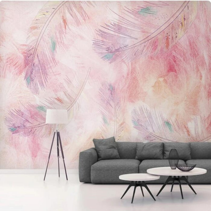 Simple Pink Feather Wallpaper Wall Mural Home Decor