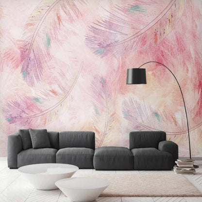 Simple Pink Feather Wallpaper Wall Mural Home Decor