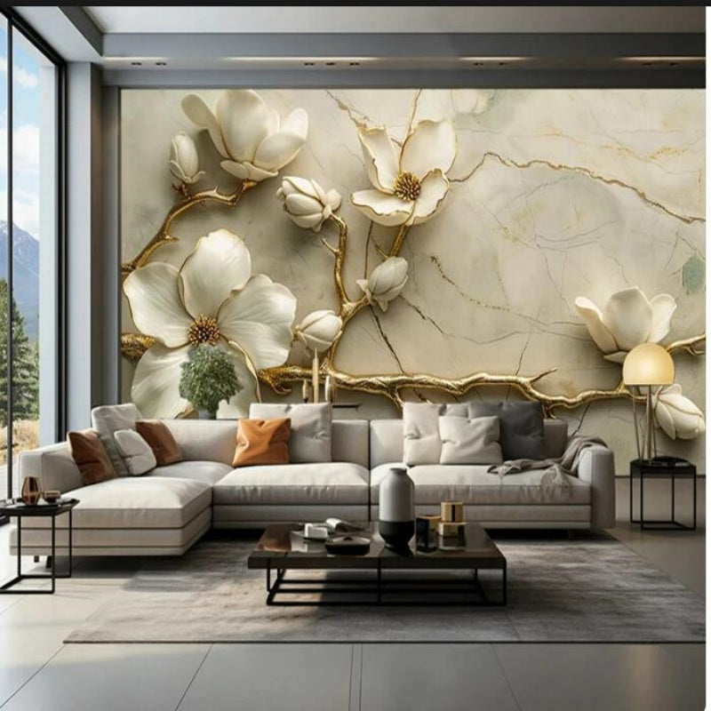 3D Relief Jewelry Flower Wallpaper Wall Mural Home Decor