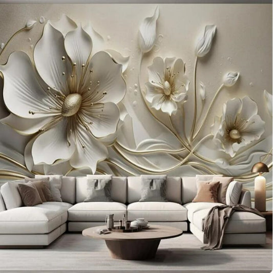 3D Relief Jewelry Flower Wallpaper Wall Mural Home Decor