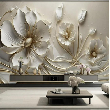 3D Relief Jewelry Flower Wallpaper Wall Mural Home Decor