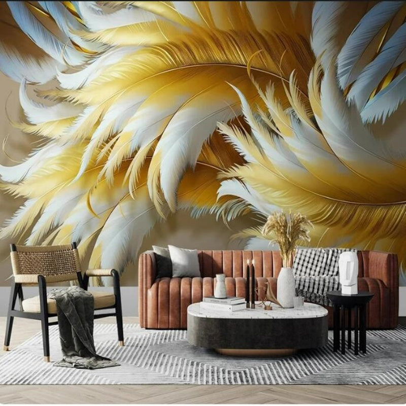 Luxury Simplicity Gold Feather Wallpaper Wall Mural Home Decor