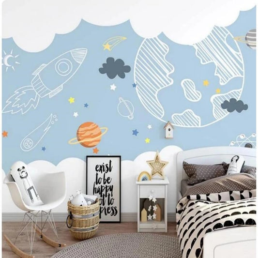 Cartoon Space Planet Children Room Wallpaper Wall Mural Home Decor