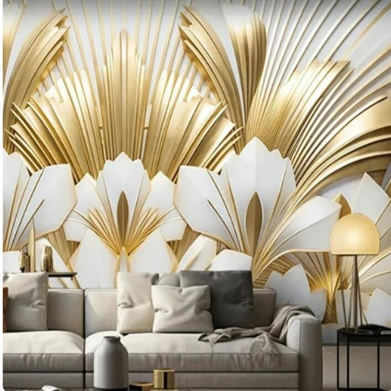 Golden Leaves Golden Branches Jade Wallpaper Wall Mural Home Decor