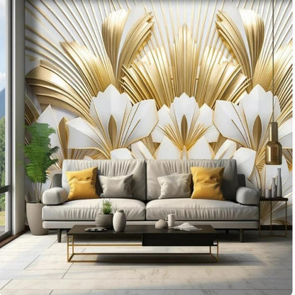 Golden Leaves Golden Branches Jade Wallpaper Wall Mural Home Decor