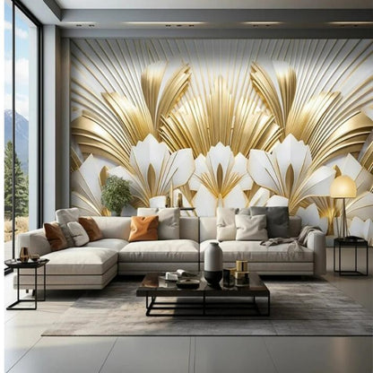 Golden Leaves Golden Branches Jade Wallpaper Wall Mural Home Decor