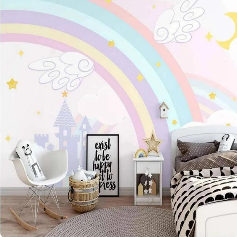 Cartoon Rainbow Castle Children's Room Wallpaper Wall Mural Home Decor