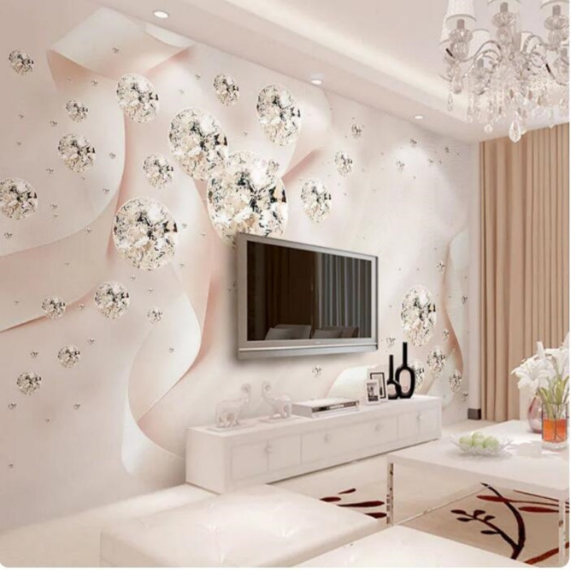 3D Stereoscopic Jewelry Pink Ribbon Crystal Ball Wallpaper Wall Mural Home Decor