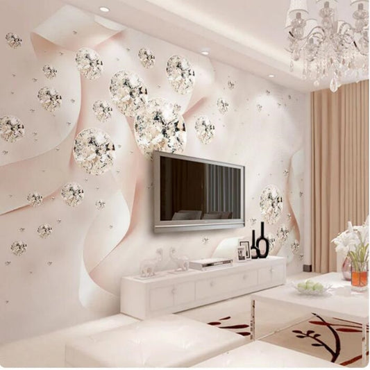 3D Stereoscopic Jewelry Pink Ribbon Crystal Ball Wallpaper Wall Mural Home Decor