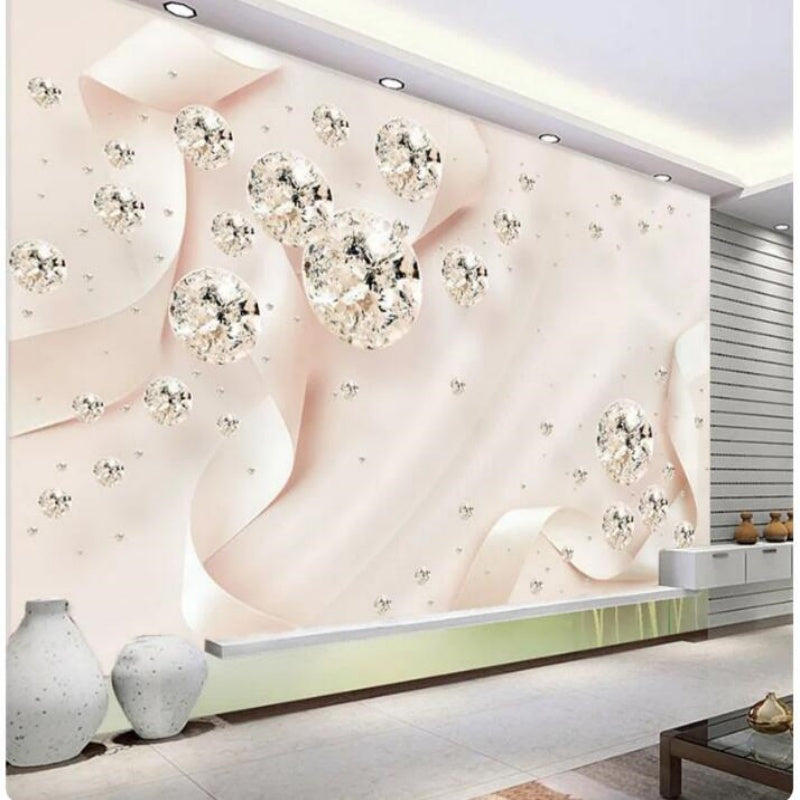 3D Stereoscopic Jewelry Pink Ribbon Crystal Ball Wallpaper Wall Mural Home Decor