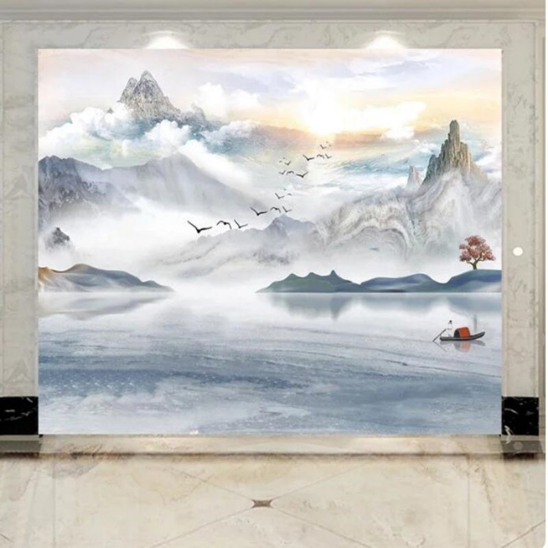 Artistic Ink Landscape Marble Mountains Wallpaper Wall Mural Home Decor