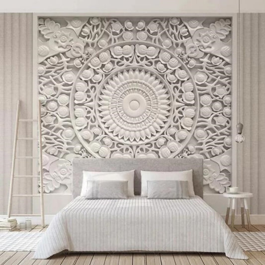 European Style White Gypsum Flowers Wallpaper Wall Mural Home Decor