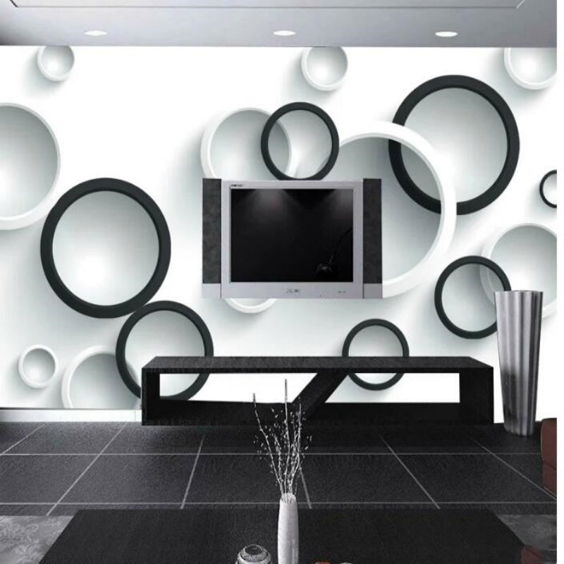 3D Stereo Modern Black And White Circles Wallpaper Wall Mural Home Decor