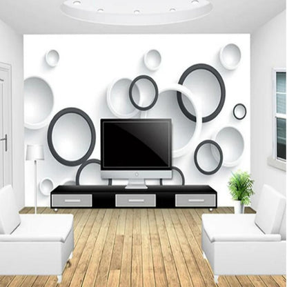 3D Stereo Modern Black And White Circles Wallpaper Wall Mural Home Decor