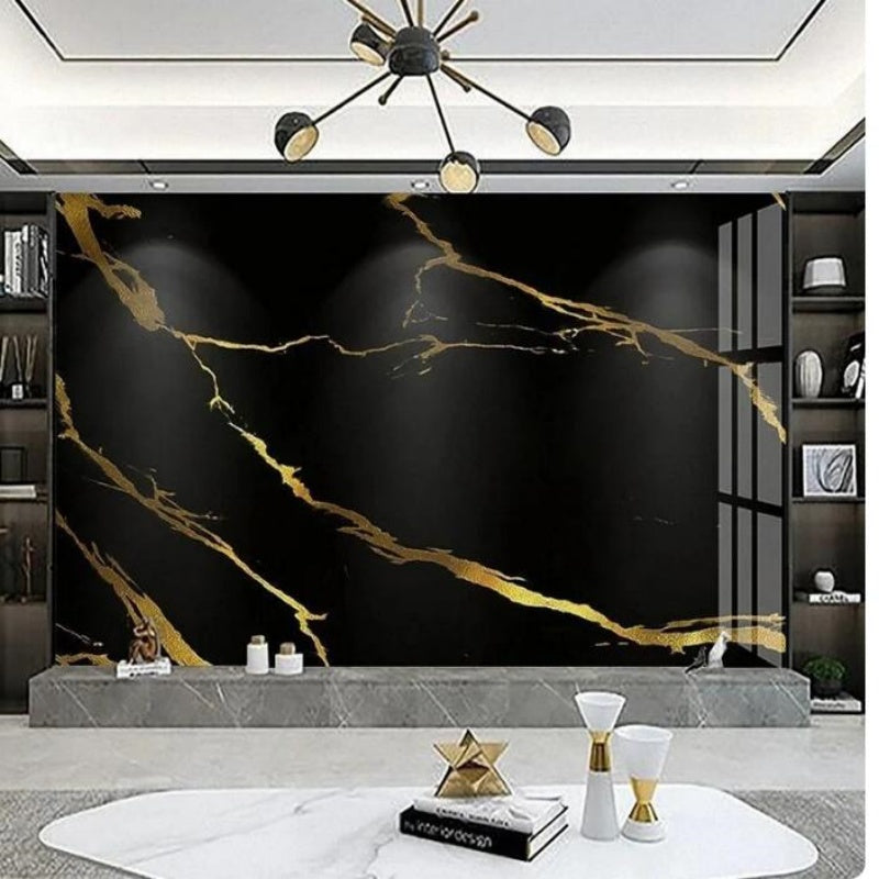 Modern Black Marble Golden Line Wallpaper Wall Mural Home Decor