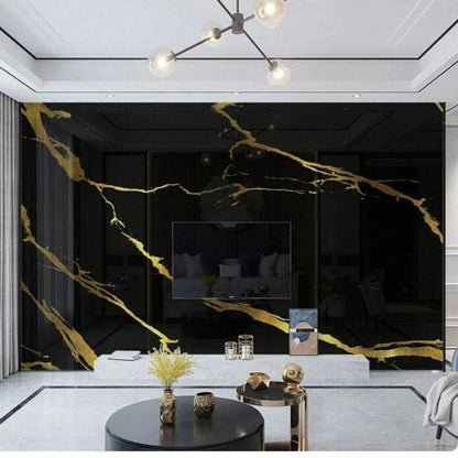 Modern Black Marble Golden Line Wallpaper Wall Mural Home Decor